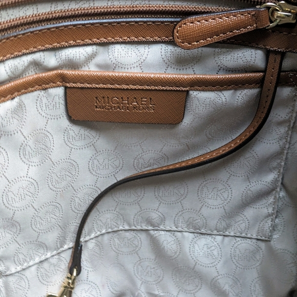 GUC Michael Kors Kempton Nylon Leather Teal Tote gold hardware, brown handles - Picture 9 of 15